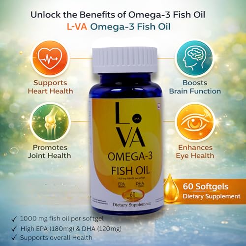 Image of Omega 3 Fish Oil 1000mg with EPA 180mg & DHA 120mg - Heart & Brain Support Supplement | Capsule For Healthy Heart, Eyes & Joints, 60 grams - 60 Softgel Capsules