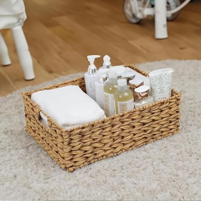 Decorative Wicker Baskets with Handles, 6 Pack Wicker Storage Baskets for shelves 13x12x6 Inch, Woven Basket Organizer for Bathroom, Closet, Pantry & Seagrass Baskets for Organizing