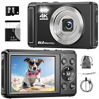 4K 64MP Digitalkamera mit Mikro-SD-Karte, Autofokus Fotoapparat mit 16X Digitalzoom Tragbar Kompaktkamera mit 1200mAh Batterie, USB-Kabel, für Teenager Erwachsene Anfänger