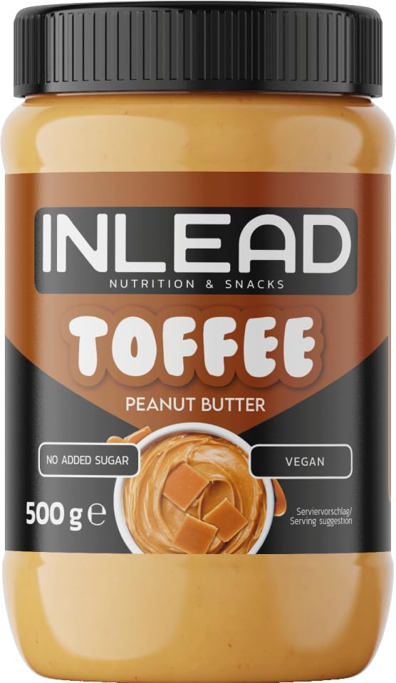INLEAD - Peanut Butter | Mantequilla de cacahuete cremosa y sin azúcar, sin aceite de palma | Rica en proteínas | Aperitivo ideal para picar entre horas - 500g (Toffee)