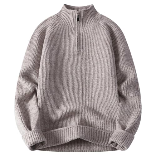 Pull col zippé en tricot pour homme, coupe droite classique en maille douce confortable