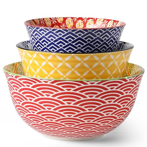 Colorful Ceramic Mixing Bowls Set of 3