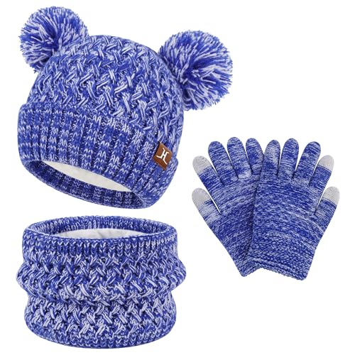 Toddler Kids Winter Hats Scarf Touchscreen Gloves Set Knit Pom Beanie Neck Warmer for Girls Boys 2-7 Year Old Gifts