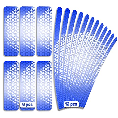 Reflective Stickers For Bikes 18Pc (Blue)-Waterproof, High Visibility Bike Stickers For Flat Surfaces-Nighttime Safety Reflective Stickers For Helmet,Bicycle & Motorcycle-Adhesive Bicycle Reflectors #TOP1
