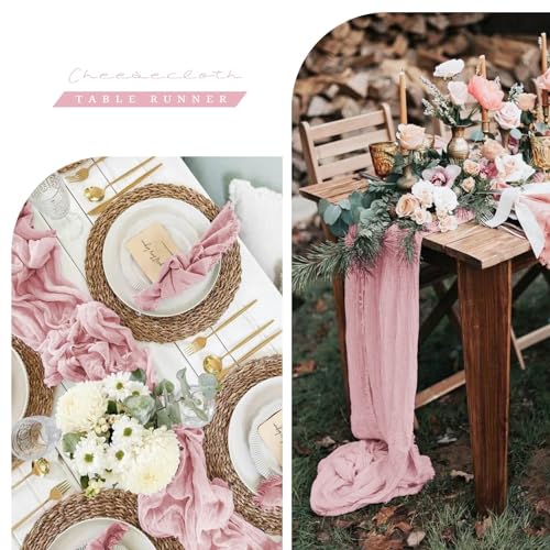 12 Pack Light Pink Table Runner, 10FT Cheesecloth Table Runner Long Romantic Semi Sheer Rustic Boho Gauze Table Runners for Wedding Bridal Shower Birthday Party Decorations(21.5×120 Inch) by Pesonlook - Image 6
