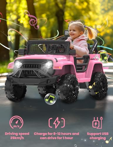 12V Kids Ride on Truck Car, Electric Off-Road Vehicles with Forward and Reverse Functions, Kids Pink SUV w/Parental Remote Control, Safety Belt, Lights and Music for Girls Aged 3-5 Years -Pink - Thumbnail 6