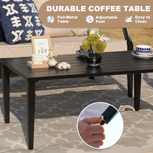 Image of 4-Piece Patio Furniture Set, Wider Outdoor Metal Seating Sofa with High Back & Loveseat, Coffee Table, All Weather Metal Conversation Set for Backyard, Poolside, Deck-Beige