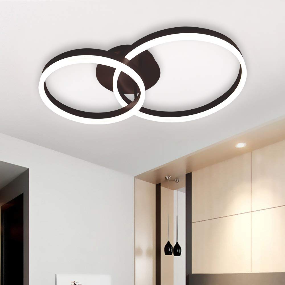 Plafonnier LED salon moderne à deux cercles acryliques blancs - 8