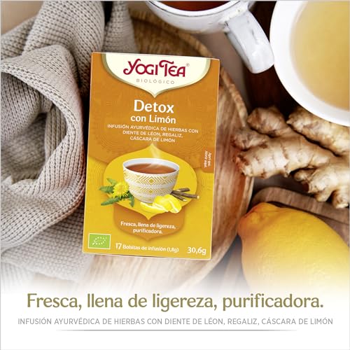 Yogi Tea, Detox con Limón - Infusión de hierbas con Diente de León, Regaliz y cáscara de Limón - Sin cafeína - 17 bolsitas (30,6g) - imagen 4