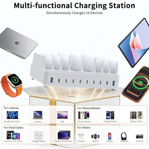 Station Charge USB-C GaN Multi-appareils 420W Rapide 10 Ports MacBook iPhone