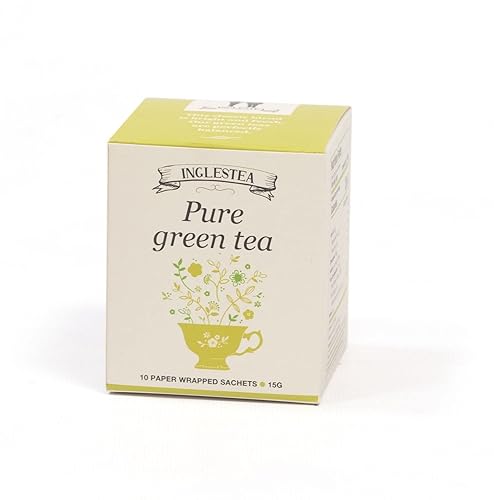 INGLESTEA Té verde puro de Ceilán, té verde 100% natural, sabor suave, bolsas de té helado o caliente, baja en cafeína, sin gluten, sin calorías,
