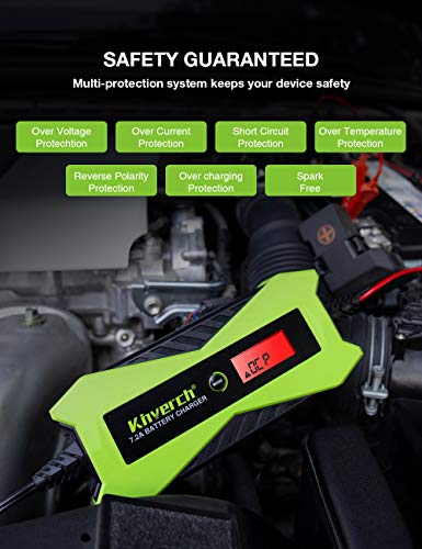Kinverch Smart Battery Charger/Maintainer 6V/12V 7.2A Fully Automatic Battery Charger For Automotive Cars, Motorcycles, Lawn Tractors #TOP5