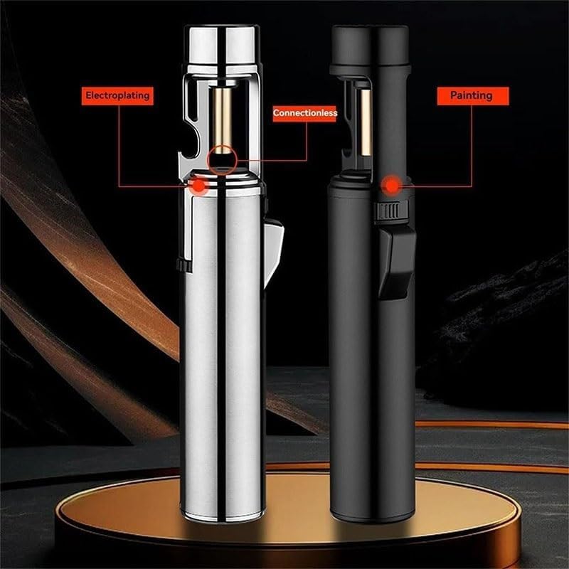Fireblaze Electric Lighter,Portable Adjustable Refillable Butane Jet Lighter,Windproof Adjustable Flame Size,360 Degree Rotating Ignition,Comes with A Built-in Bottle Opener(Black)