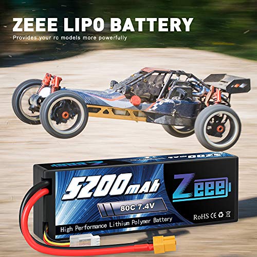 Zeee 2S Lipo Battery 5200mAh 7.4V 80C Hard case Battery with XT60 Plug for 1/8 1/10 RC Vehicles Car RC Buggy Truggy RC Airplane UAV Drone(2 Packs) - Image 7
