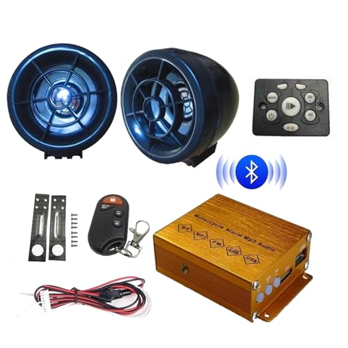 Reproductor MP3 Impermeable para Motocicleta con Altavoces Estéreo Radio FM Bluetooth USB Tarjeta TF De Audio para Moto Scooter,Black
