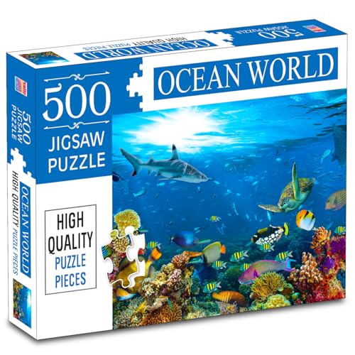 Image of Ocean World Jigsaw Puzzles for Kids and Children - Realistic Illustration Challenging Brain Booster Gifts, Fun and Creative Game - (500 Pcs)