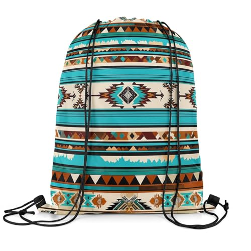 Erosebridal Western Drawstring Backpack,Southwestern Aztec Drawstring Bags 13X15.7,Ethnic Tribe Draw String Back Bag For Sport Gym,Bohemian Decor String Backpack,Exotic Retro Geometric Cinch Bag2