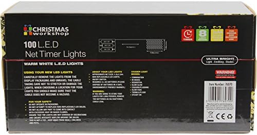 The Christmas Workshop 76070 100 Warm White Christmas LED Net Lights / Curtain Style Window Lights / 8 Different Modes / Indoors & Outdoors / Battery Operated