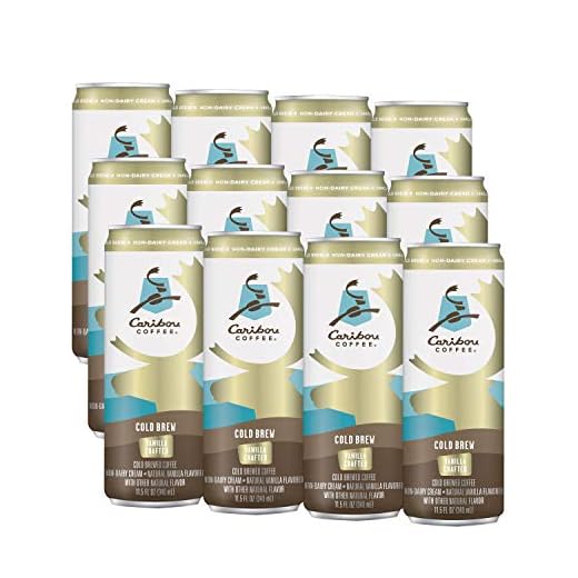 Caribou Coffee Vanilla Crafted Cold Brew Coffee – Ready to Drink, Made with Non-Dairy Cream + Natural Vanilla Flavor, Light Roast, 11.5 Fluid Ounce, Pack of 12 Cans