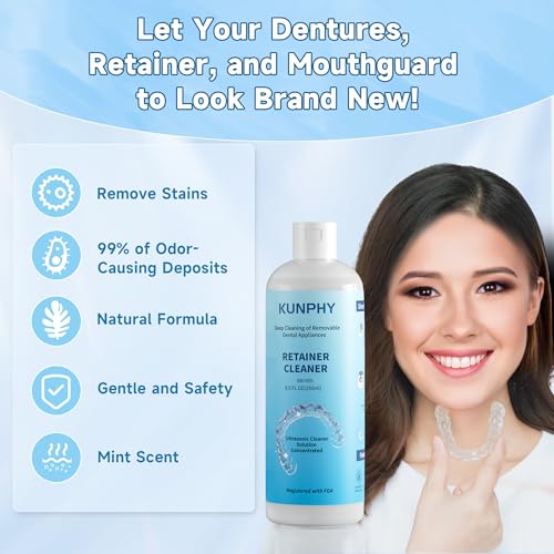 Image of 2 Pack Ultrasonic Retainer Cleaner Solution for Sonic Denture Cleaner-Professional Cleaning of Retainers, Invisible Aligners, Mouth Guards, Night Guards, Remove Odors, Discoloration & Stains 8.5oz