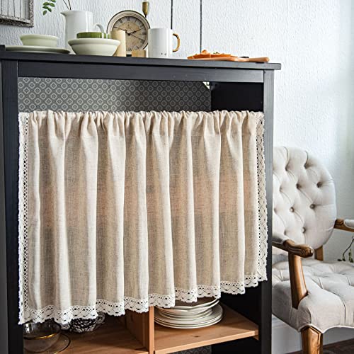 Surwin Vintage Cortinas Cocina Cortas Modernas Flores Visillo Cortina con Aspecto Puertas Cortas Cortina Puerta Exterior Ventanas Decoración para Salón Dormitorio Habitación (91x150cm,Beige)