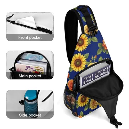 Fashion Chest Bag, Shoulder Bag, Dress Decor Sling Backpack, Casual Day Pack For Men And Women Peony Sunflower Floral4