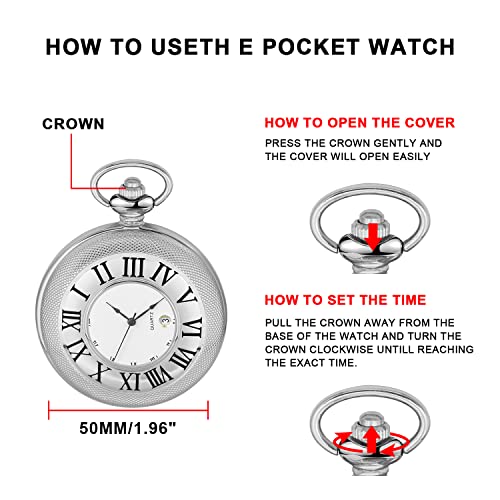 Image of Hollow Roman Digital Pocket Watch Cover for Men, Calendar Roman Dial Men's Pocket Watch with Chain