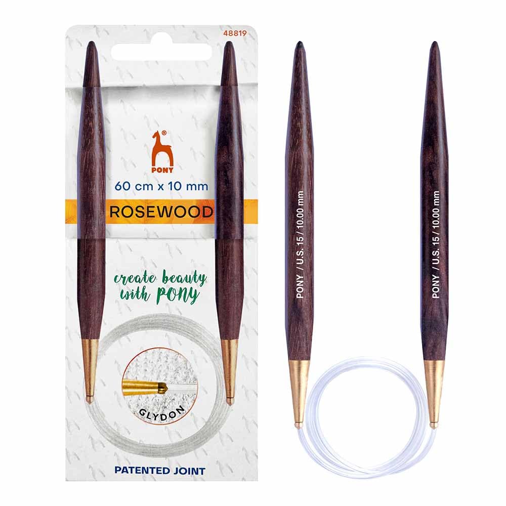 Pony Rosewood Circular Knitting Needles 60cm 10mm - Single Piece
