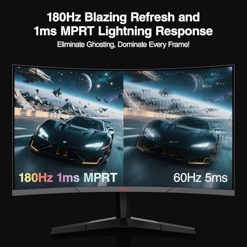 Image of KOORUI 24 Inch Curved Gaming Monitor 180Hz 1ms,FHD 1080p 1500R Curved Display with Adaptive Sync,99% sRGB,HDR10,Eye Care,VESA Compatible,HDMI2.0X2 &DP1.2,Tilt Adjustable,Black