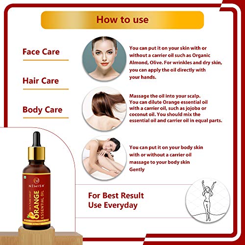 Image of Newish Sweet Orange Essential Oil -100% Pure & Natural for Face, Skin, Aroma, Diffuser Cold Pressed 30ml