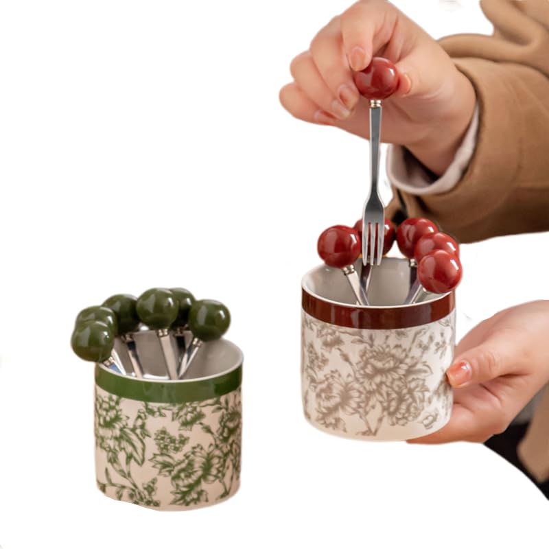 Lagnlnaoy 12pcs Stainless Steel Forks With Round Ceramic Handle Heavy Weight Dessert Forks,Dinnerware Sets for Christmas Party Kitchen Wedding