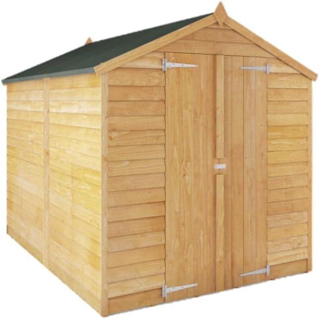 WALTONS 8x6 Overlap Storage Shed | Apex Roof | 7mm Overlap Cladding | Wooden Garden Storage Shed | Felt and Fixings Included (8 x 6 Double Door No Windows)