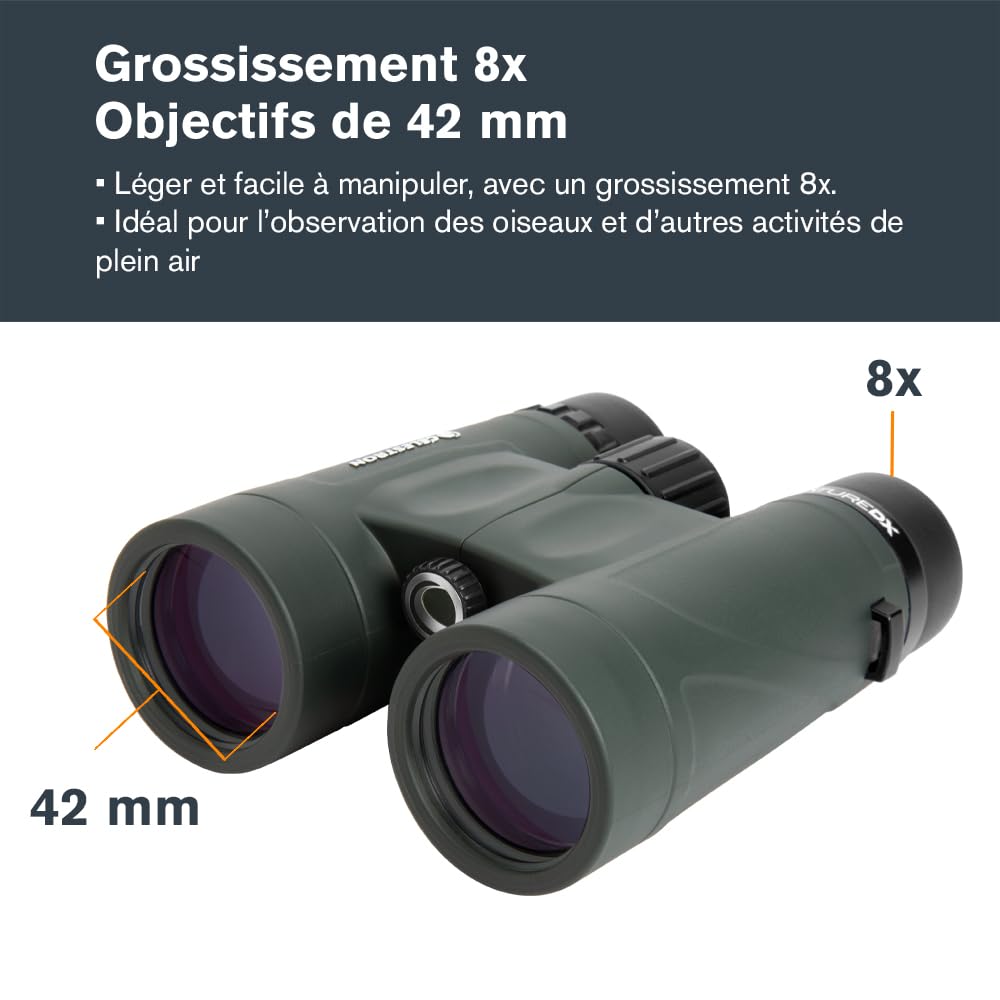 Celestron Nature DX 8x42mm Binoculars Multi-Coated Lens BaK-4 Prism Glass Carry Case Green