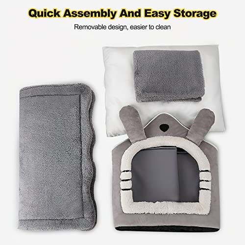 Galatée Katzenhöhlenbett, Waschbares Hundebett, Warmes Und Gemütliches Plüschkatzen-Iglu, Faltbares Komfortables Haustier-Katzenhaus, Haustierbett Mit Rutschfestem Boden(M, Graue Katze)