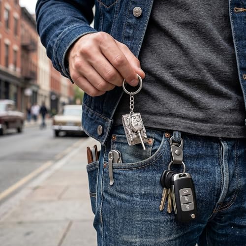 Image of Metal Keychain Tank for Men & Boys Keyring | Military Army Tank Keyring with Rotating Turret - Silver, Bronze & Antique Gold