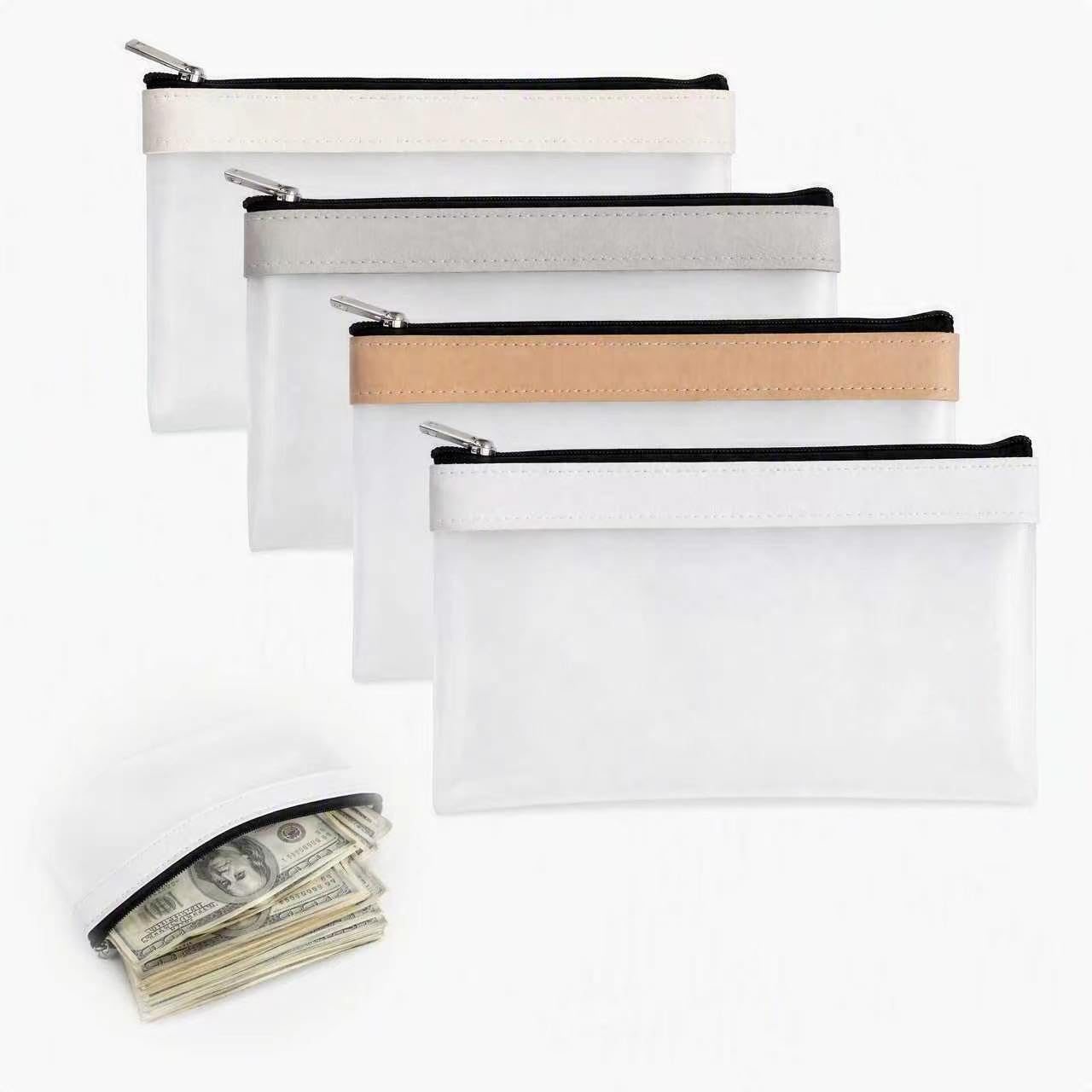 4 Pcs Money Bags with Zipper, Clear Cash Envelopes Coin Purse Money Envelopes for Cash Saving for Travel Organizer Daily Toiletries Office Supplies