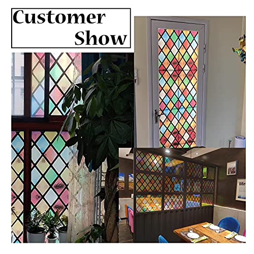Lsrrret Stained Glass Window Film,Decorative Privacy Film Static Cling Glass Sticker Colourful Rhombus Diamond Pattern For Glass Door Home House Ofiice (11.8In X 47.2In) #TOP2