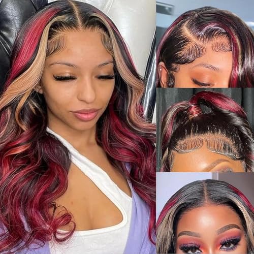 200% Density Glueless Wig Black Red Blonde Wig red and