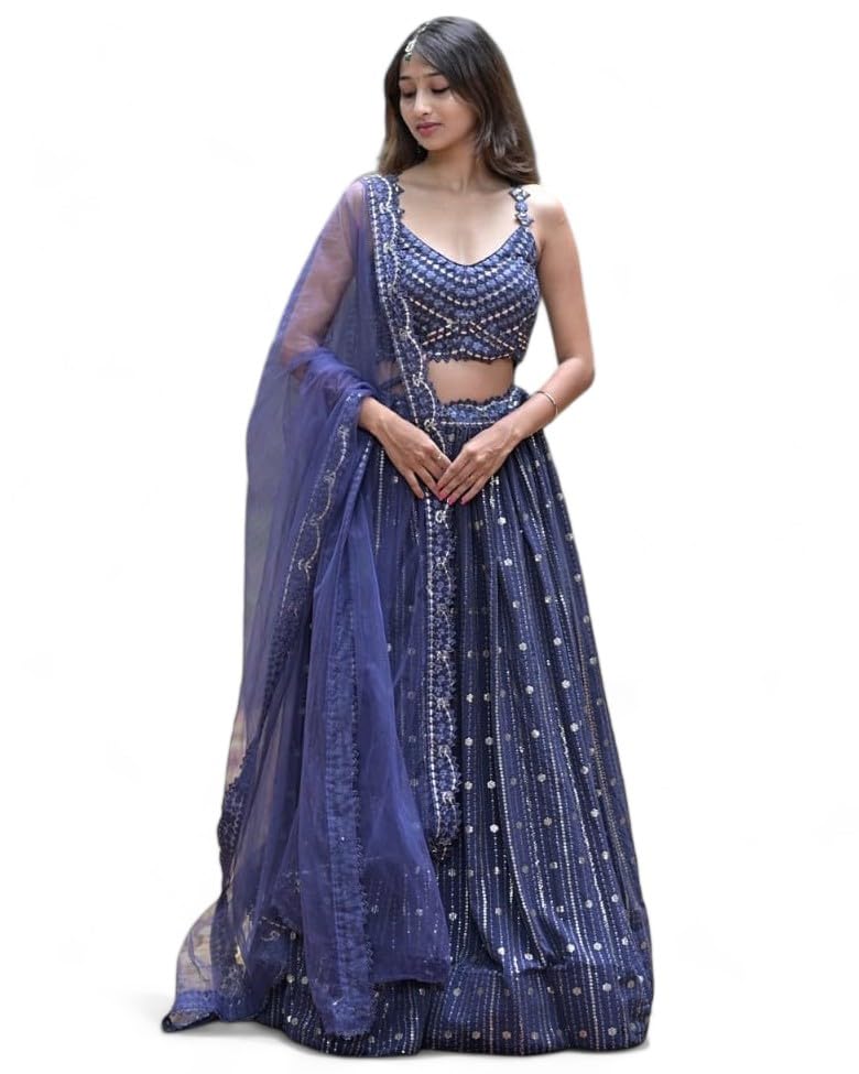zeel clothing Georgette Women's Sequins And Thread With Mirror Paper Embroidery Georgette Semi-Stitched Lehenga Choli Set With Dupatta (6014-Grey-Wedding-Stylish-Latest; Free Size)-picture-38