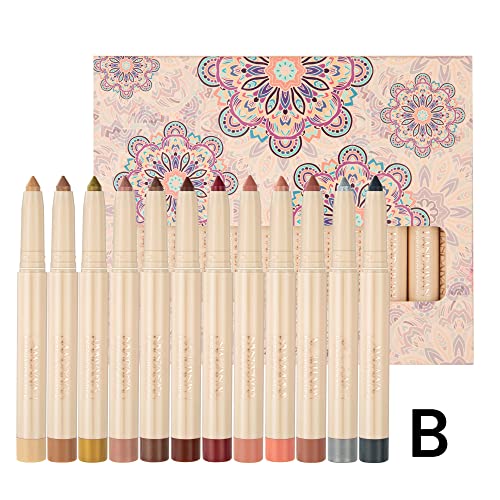 Maepeor Cream Eyeshadow Stick Set 12 Colors Highly Pigmented Matte Shimmer Eye Shadow Waterproof And Long Lasting Eyeshadow Stick Eye Liner Pen With Built-In Sharpener (12 Colors, Set B) #TOP6