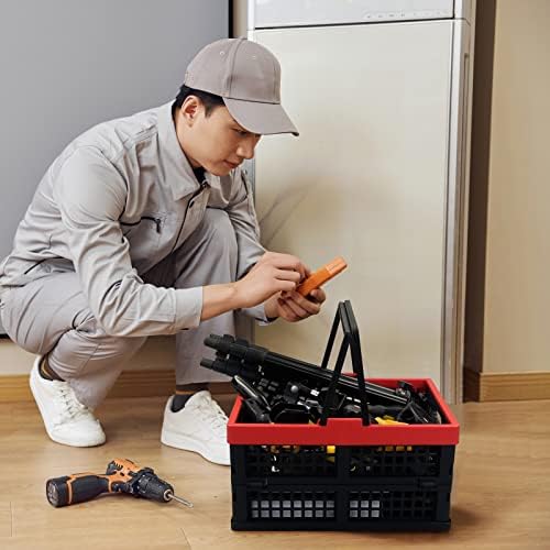 Annkky Foldable Crate wuth Handle, Collapsible Plastic Storage Crate Set of 2