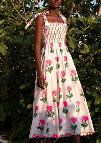 Image of Women Y2k Boho Maxi Dress Tie Shoulder Backless Strappy Tiered Flowy Dress 2024 Summer Floral Beach Sundress