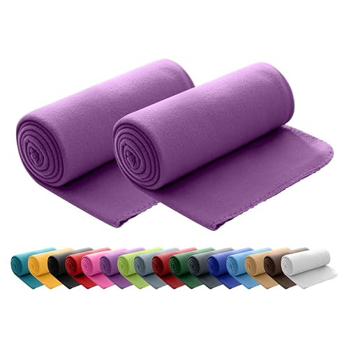 wometo 2er Set Polar- Fleecedecke 130x160 cm ca. 400g wertiges Gewicht OekoTex mit Anti-Pilling Kettelrand Farbe lila in vielen bunten Farben