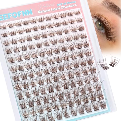 Brown Natural Lash Clusters Wispy Eyelash Clusters C Curly Brown Lash Extensions 8-16MM Cluster Eyelash Extensions Individual Lashes Natural Look Thin Soft Lash Extension DIY at Home by Eefofnn