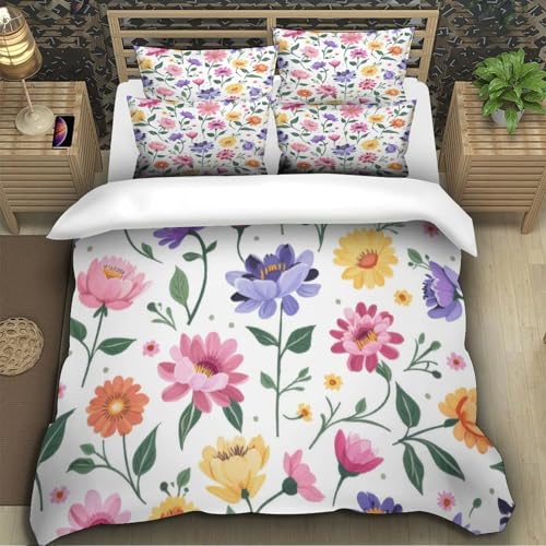 Parure de lit 3D fleurs avec housse de couette 135x200cm en microfibre douce pour lit simple - 5