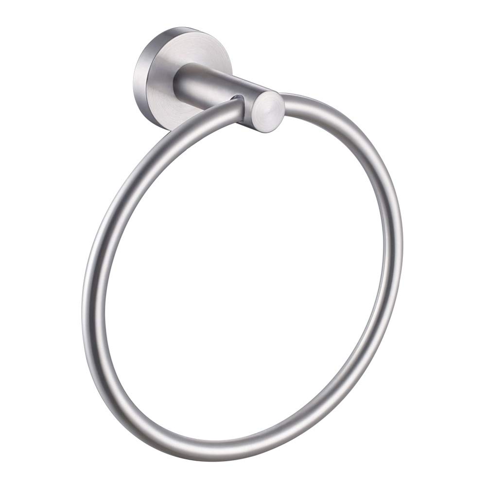 APLusee Bathroom Towel Ring Brushed Nickel, 304 Stainless Steel Hand Towel Holder for Bathroom Kitchen, Single Round Swivel Hanger, Wall Mounted