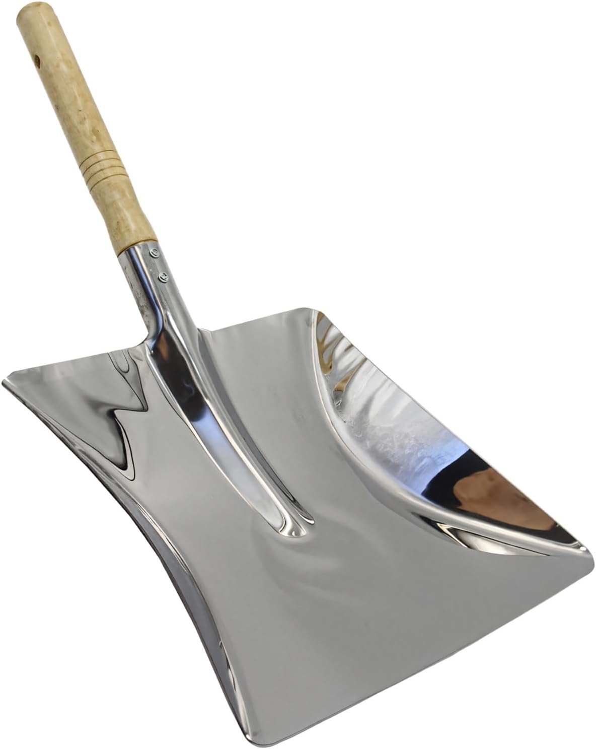 Sturdy Stainless Steel Dust Pan With Wooden Handle, Large Ergonomic Design, Metal Dustpan For Commercial And Home, Easy To Clean With Comfortable Grip - Image 1 of 5