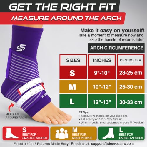 Image of Sleeve Stars Ankle Brace for Women & Men, Ankle Wrap for Sprained Ankle, Compression Sleeve for Plantar Fasciitis Relief, Easy Customizable Support: w /Removable Strap (Pair /M:10 inch-12 inch /Dark Purple)