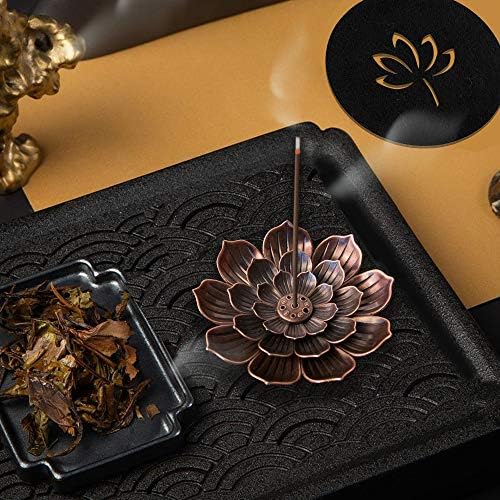 Brass Lotus Incense Holder with Pad - Detachable Cone Incense Stick Holder 6 Incense Holes for Yoga Room Home Fragrance Decor KH01CO