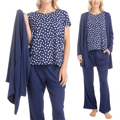 MUK LUKS Anything 3 Piece Sleep and Lounge Set, Navy Dot, P/1X